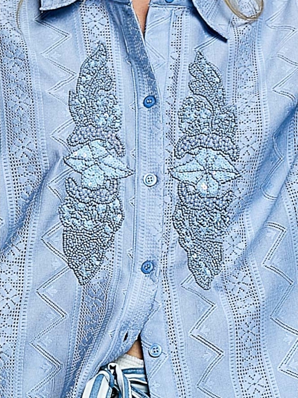 NEW!! POL Light Blue Embroidered Button-Up Poncho Shirt, NWT - Picture 6 of 6